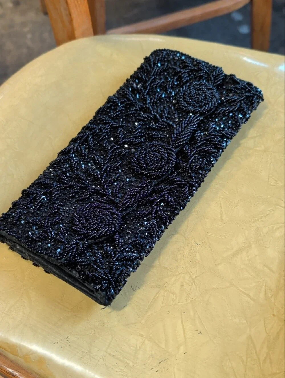Vintage 1950s Black Beaded Clutch Evening Bag - Hand Made in Hong Kong